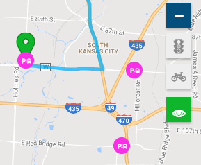 Screen shot of Park and Ride maps with points of interest toggled on.