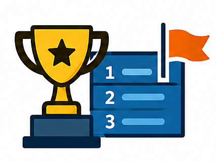 stylized image of a leaderboard and trophy