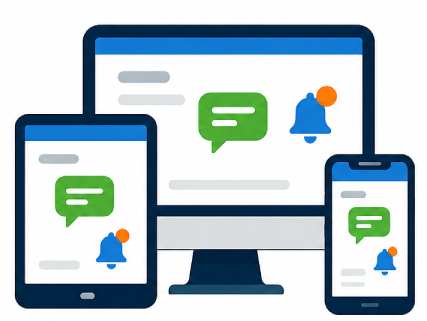 stylized image of a tablet, phone and desktop
