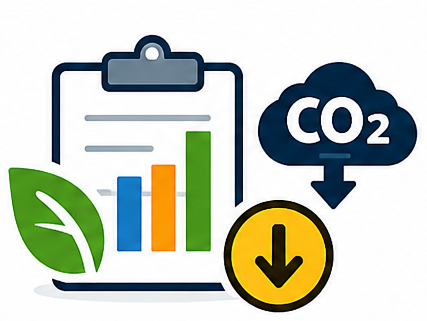 stylized image of a clipboard with a downward CO2 trend